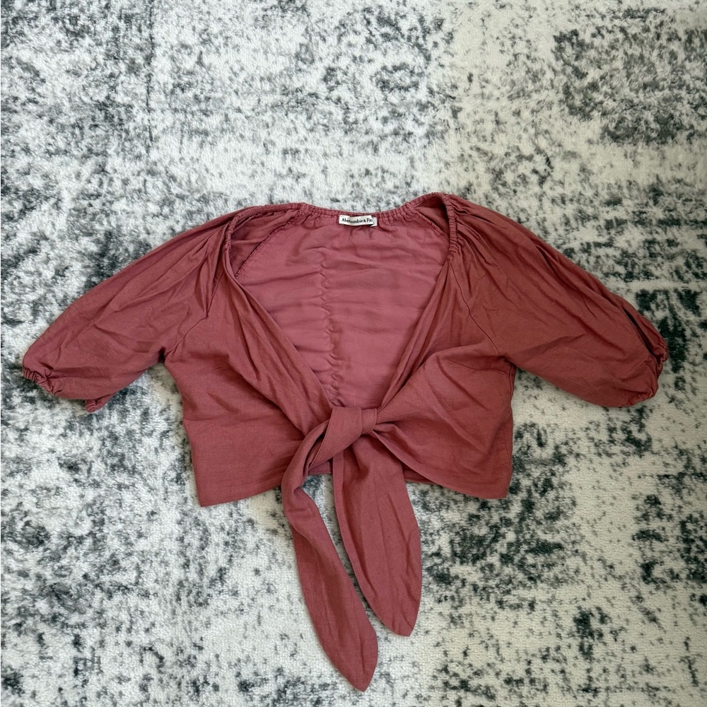Abercrombie & Fitch Linen-Blend Tie-Front Blouse